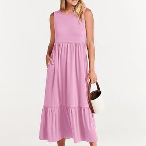 Sleeveless Pink Maxi Dress with Pockets